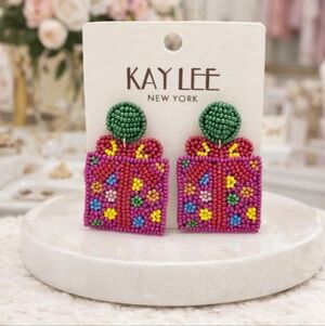 Kay Lee Beaded Gift Box Earrings New